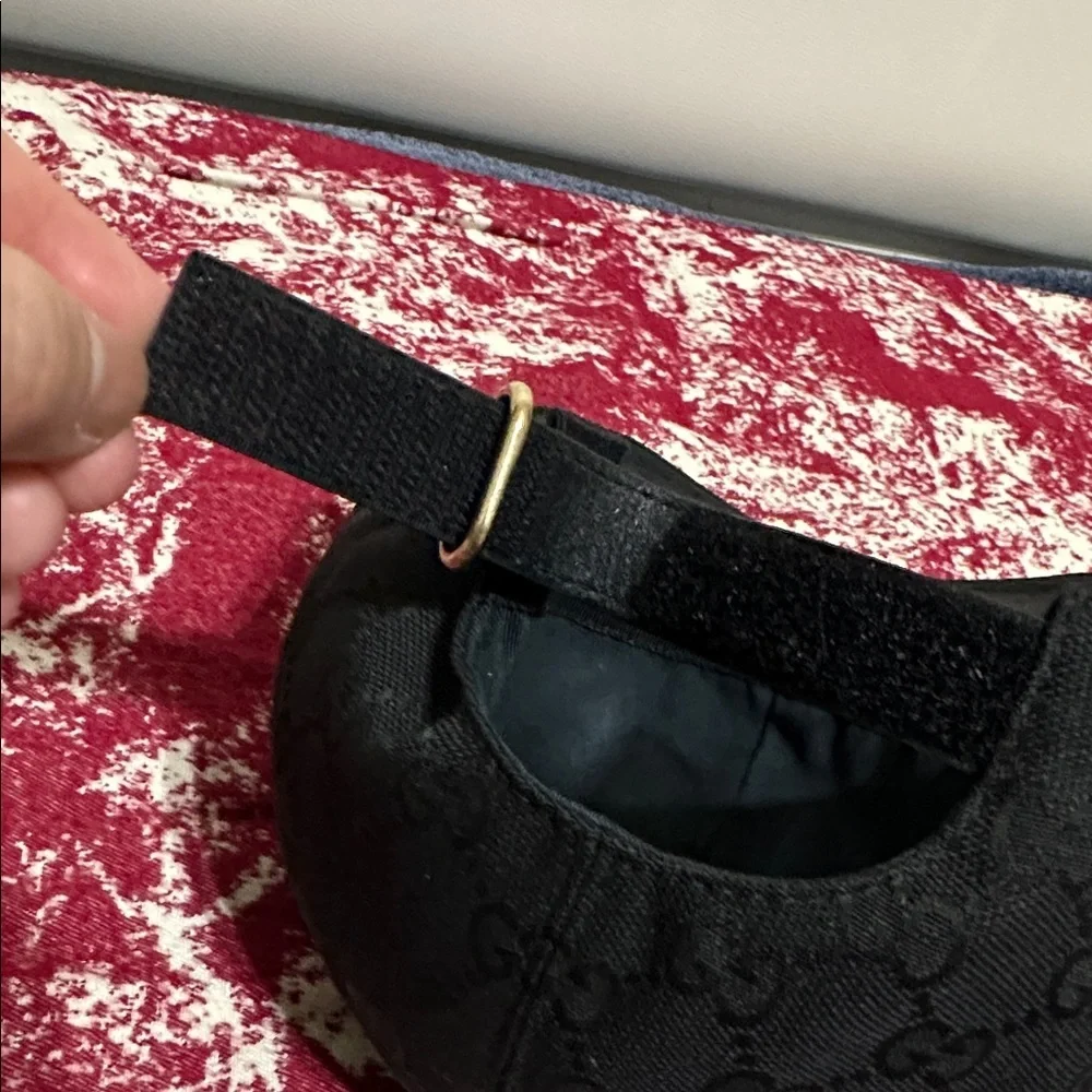 Gucci Black GG Monogram Baseball Cap with Signature Sherry Line